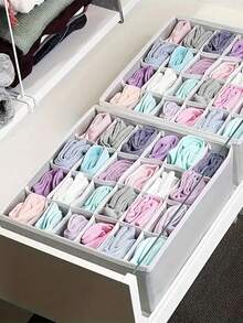 24格灰色布艺可折叠袜子、内衣、领带收纳盒，季节性假日家居卧室衣柜整理收纳盒，节省空间设计 - 彩色 - 查看 6