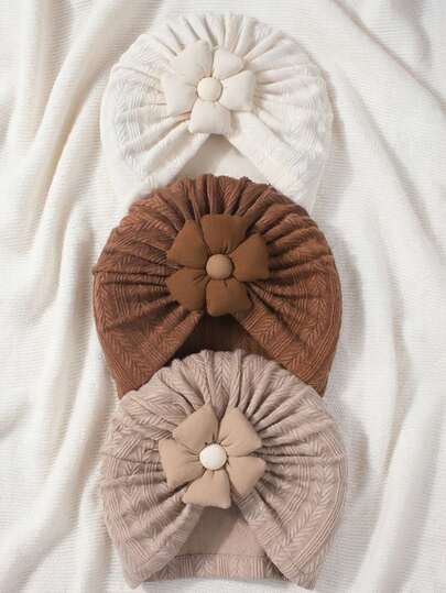3pcs Baby Wheat Flower Elastic Soft Comfortable Hats, Suitable For Daily Use, 0-2 Years Old