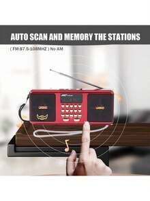 SENBOWE 便携式收音机，FM/USB/卡模式，音量调节旋钮，高品质无线扬声器，桌面收音机，3.5 毫米耳机插孔，适合露营、骑自行车、聚会、礼物，HIFI 音质，便携式防丢失挂绳 1200mAh - 彩色 - 查看 5