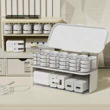 1pc Desktop Clear Storage Box With Lid, Dustproof, Stackable And Divided, For Cable/Charger/Usb/Accessory/Jewelry Storage - White - View 2