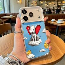 Funda de Teléfono Azul Claro Elefante Dumbo en la Nube con Patrón de Queso para iPhone 14 13 12 11 Pro Max y  Galaxy S23 S22 S21 Plus Opción de Regalo Ideal para Todas las Temporadas - Negro - Ver 1