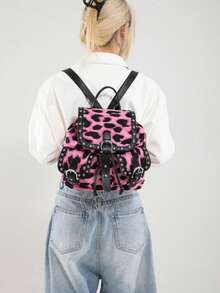 1pc Stylish Leopard Print Women's Backpack - Lightweight Daypack With Adjustable Straps, Pink & Black Animal Pattern Design For Travel, Work, And Casual Use, Travel Backpack | Stylish Handbag | Bag, Backpack For Travel - Màu Hồng Tươi - Xem 4