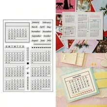 1件透明日历计划印章套装，混合周/月/年硅胶印章，适用于卡片制作、装饰和DIY剪贴簿