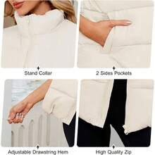 - Chaleco acolchado para mujer, chaleco de chamarra hinchado, de gran tamao, recortado, sin mangas, con cierre, acolchado, chamarra, chaleco de invierno, color beige, talla S, Beige, - inicial - Ver 6