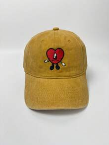 1 pieza Gorra de béisbol de denim vintage lavado con bordado de corazón, gorra snapback casual y versátil unisex - A - Ver 5