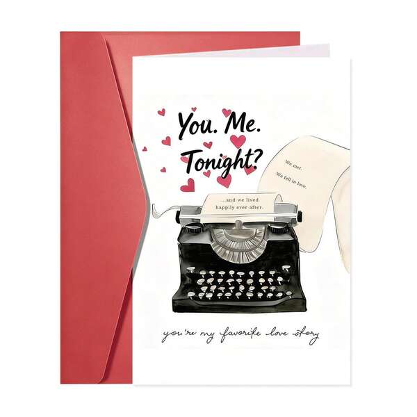 "You're Just My Type" Funny Valentine's Day Card - Favorite Love Story Themed Card | Typewriter Style Anniversary Card, Blank Love Card - Birthday Card For Boyfriend/Husband/Wife | Ideal Valentine's Day Gift & Decor-1PC