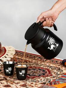 1pc Stainless Steel Coffee Pot With Camel And Palm Tree Design, Insulated Teapot And Coffee Cup, Suitable For Family Gatherings, Cafe Table Coffee Tool - Black - View 2