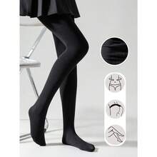 1 Pair Women's Black Thermal Lined Tights, Stretchy Slim-Fit Fuzzed Skinny Stirrup Leggings For Spring And Autumn - màu đen - Xem 1