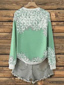 Weihnachts-Schneemann-Muster Loose Fit Langarm Lässig Sweatshirt für Frauen - Dunkelgrün - Übersicht 3