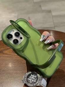 Wavy Edge Bench Invisible Dual Bracket One-Piece Soft Silicone Solid Color Material Anti-Drop Phone Case Compatible With IPhone 17pro/17Air /17/17promax16/11/16pro/16plus/16promax/16e/15Promax/13/14/12/XS/XR/7G/8P, New 16 Minimalist Solid Color 15plus Transparent 14/13 Invisible Dual Bracket One-Piece Soft Silicone 12 Creative 11 Full Coverage Protective Case XS - Olive Green - View 1