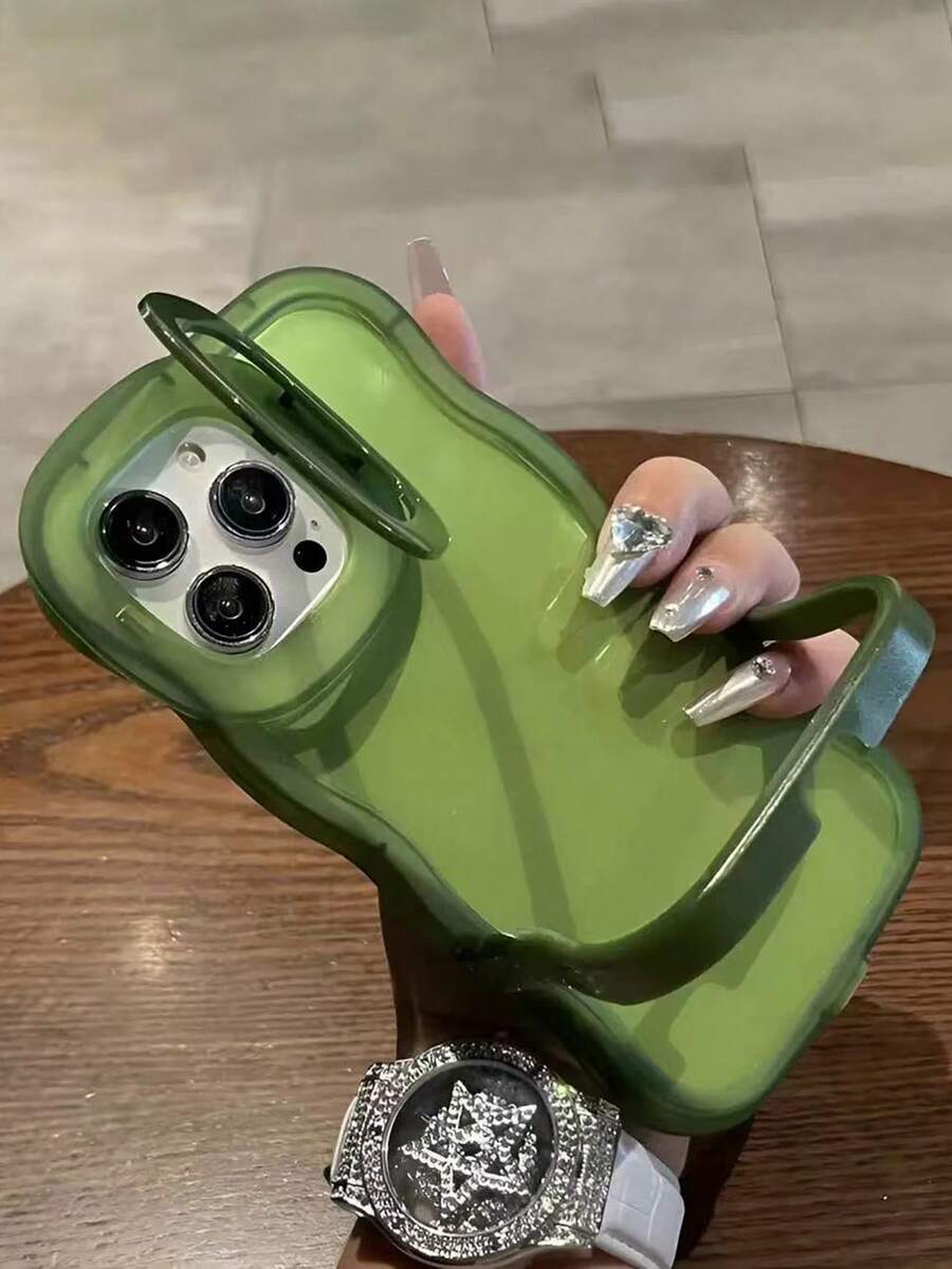 Wavy Edge Bench Invisible Dual Bracket One-Piece Soft Silicone Solid Color Material Anti-Drop Phone Case Compatible With IPhone 17pro/17Air /17/17promax16/11/16pro/16plus/16promax/16e/15Promax/13/14/12/XS/XR/7G/8P, New 16 Minimalist Solid Color 15plus Transparent 14/13 Invisible Dual Bracket One-Piece Soft Silicone 12 Creative 11 Full Coverage Protective Case XS - Olive Green - View 1