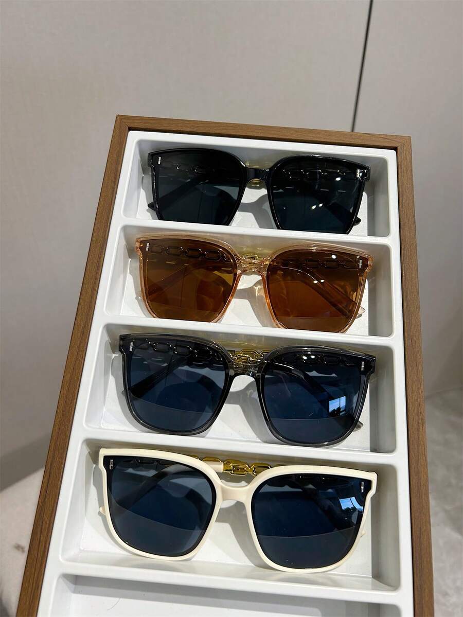 4副方形女士日常百搭眼镜，适合骑行、街头风、海滩旅行、时尚 - 彩色 - 查看 1