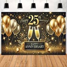 1 pièce Bannière de fond en polyester pour le 25e anniversaire, décoration de fête de célébration, panneau mural polyvalent pour la maison et le jardin, accessoire pour photobooth, sans alimentation électrique, convient pour Noël, Nouvel An, Saint-Valentin, décoration d'intérieur - Multicolore - Voir 5