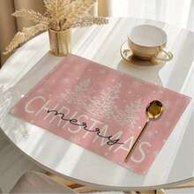 6 قطع من بطانات المائدة المطبوعة بشكل شجرة الميلاد الوردية، بطانات مائدة عيد الميلاد الوردية الجميلة، عناصر شجرة الميلاد، بطانات قابلة للغسيل، مناسبة لديكور مائدة المطبخ في أيام الأعياد، 12.6 * 16.5 بوصة - متعدد الألوان - مشاهدة 3