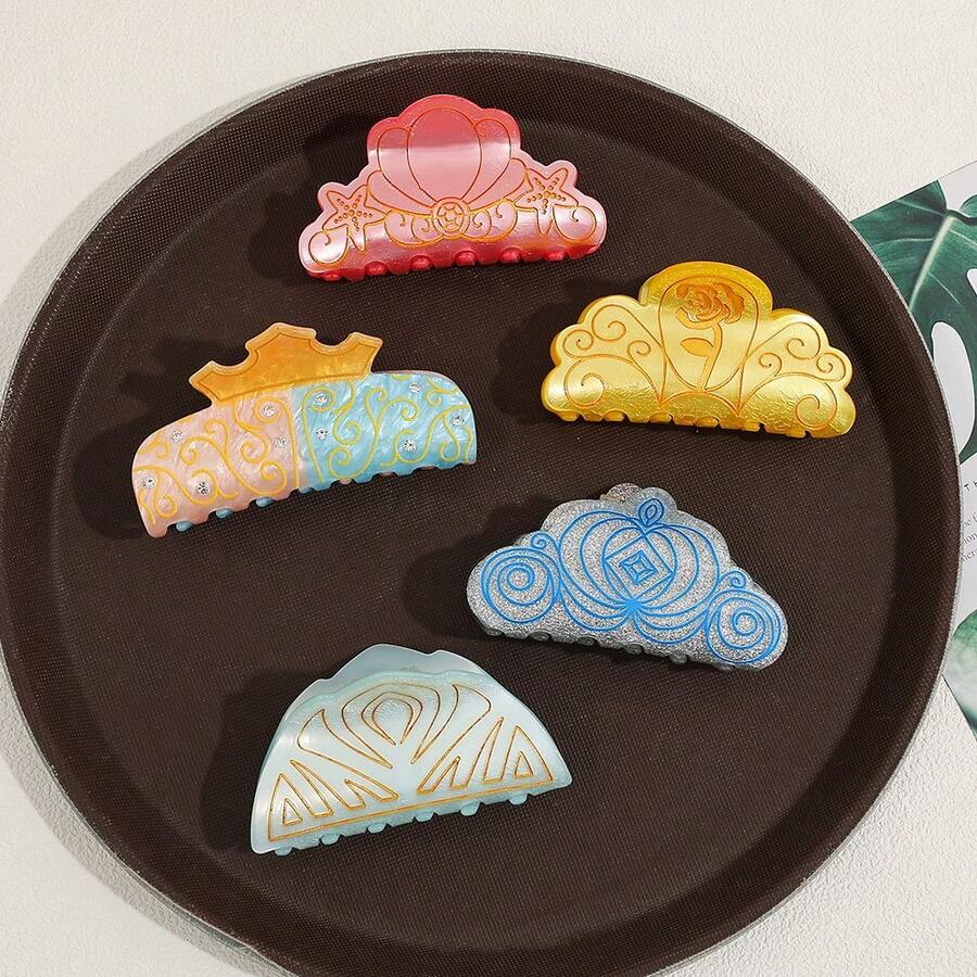 1个/5个装优雅皇冠发爪——多功能发饰，适合固定头发、装饰发型，是一款时尚新潮的发饰和小饰品，是情人节送给女朋友的理想礼物。女士发饰时尚爪夹优雅发夹休闲发夹沙滩发夹夏季度假发夹