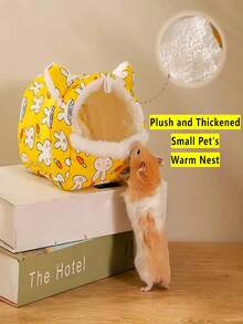1pc Cartoon Print Warm Fleece Triangle Pet Nest, Suitable For Parrots, Hamsters, Squirrels And Other Pets, Autumn/Winter Pet Bed