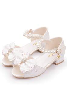 Girls' Sandals With Bow Design, Glitter Princess Shoes Suitable For Daily Matching With Princess Dresses, Holiday Parties, Flower Girl Outfits - White - View 4