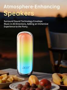 Caixa de Som Portátil Sem Fio Acer OSK253, Som Surround, Alto-falantes Duplos Integrados e Microfone HD, Compatível com Cartão TF e Rádio FM, com Iluminação Ambiente, Essencial para Camping, Festas ao Ar Livre, Caixa de Som Sem Fio de Alta Qualidade - Tamanho Único - Ver 10