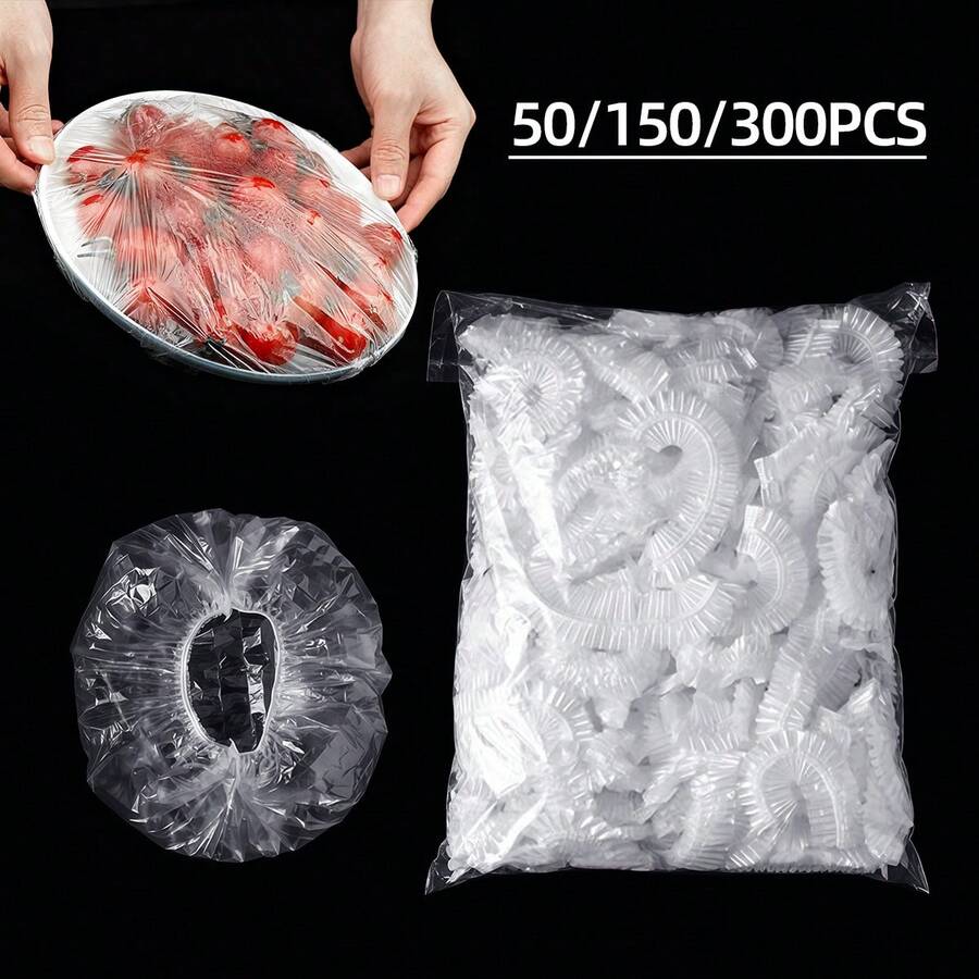 50pcs/150pcs/300pcs Reusable Stretch Silicone Food Covers - Adjustable Plastic Bowl Lids To Keep Food Fresh & , Kitchen Storage Bags, Preserve Fruits And Food! | Elastic Edge Covering | Airtight Seal, Food Preservation