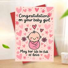 1pc Heartwarming Baby Girl Congratulation Card With Envelope (11cm16cm&4.33in6.29in) - "Congratulations On Your Baby Girl May Her Life Be Full Of Love" Design, Swaddled Baby Scene, Perfect For New Parents, Ideal For Newborn Celebrations, Baby Theme Card - Multicolor - View 3