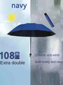 The Oversized 12 Bone Black Windproof And Waterproof Folding Umbrella Is Suitable For Business And Men's And Women's Travel. The Diameter Under The Umbrella Is 108CM/42.52in, And It Can Be Used On Both Rainy And Sunny Days. It Features Enhanced Windproof Travel Design, Aluminum Umbrella Shaft - Multicolor - View 24