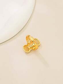 1pc European And American Fashion Abstract Vintage Asymmetrical Pattern Minimalist Adjustable Open Ring For Women - H - View 5
