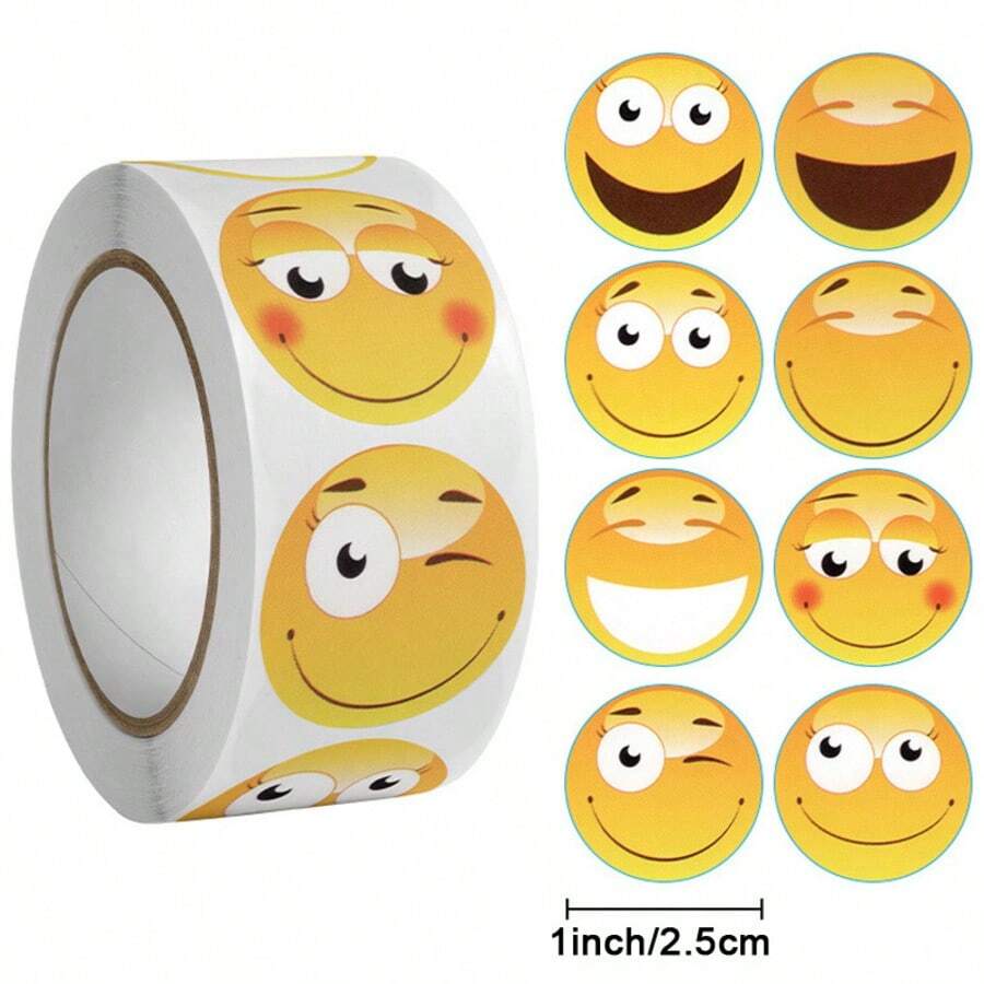 2 Roll Of 1000 Pcs Kawaii Happy Face Various Emoticons Stickers 2.5cm/1.0inch Cute Labels Scrapbooking Perfect For Learning Rewards Games - Multicolor - View 1
