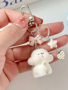 1 件可爱植绒熊手机挂饰和钥匙扣 - 可爱的植绒熊，心形耳朵和蝴蝶结，柔和的粉色和白色，可靠的设计，可装饰在包包、钥匙、背包、汽车钥匙上 - 女孩礼物、日常配饰（无电池/电子产品） - 多功能，可装包包和钥匙，适合女孩生日/周年纪念的迷人礼物 - 彩色 - 查看 10