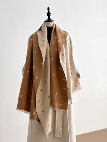 1pc Jacquard Knit Heart Pattern Faux Cashmere Shawl, Fashionable Versatile Air Conditioning Wrap, Thick & Warm, Suitable For Daily Use - Multicolor - View 9