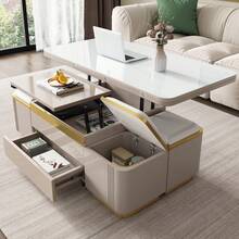 Guyii Modern Lift Top Coffee Table With 4 Storage Stools, Extendable Coffee Table With Wheels, 3-In-1 Multifunctional Center Table, Space Saving Folding Dining Table For Living Room, Easy Assembly - Grey - View 5