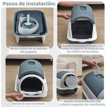 Caja de para Gatos con Capucha, Arenero para Gato Cerrado con Pala, Orinal Inodoro Gatito, Planta de Fcil de Limpiar, a Prueba de Olores, Antisalpicaduras, para Gatitos Gris - inicial - Ver 4