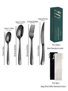 4pcs/24pcs Premium Star-Shaped Diamond Stainless Steel Cutlery Set Includes A Steak Knife,Fork,Spoon,And Dessert Spoon.The Hammered Modern Cutlery Features A Mirror Finish,Is Durable,Luxurious,And Dishwasher ;Ideal For Kitchens,Dining Rooms,Banquets,Parties,Holidays,And Weddings,Available In A Variety Of Colors. - Multicolor - View 6