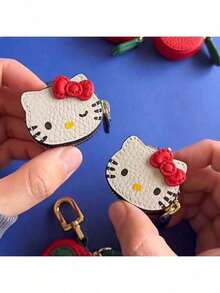 1 件装，三丽鸥 Hello Kitty 钥匙扣 - 可爱红色蝴蝶结，黄色鼻子，PU 皮革金属扣，耐用时尚女式配饰，情人节礼物，生日及日常使用，趣味设计，精细缝制