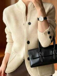 Autumn/Winter New Fashion Women's Elegant Loose Commuter Blouse, Sheep Wool Retro Knit Cardigan Sweater Jacket For Women - Apricot - View 2