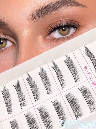 10对自然蓬松柔软的3D水貂毛假睫毛，纤长丝滑，适合日常工作会议佩戴，佩戴舒适，手工制作，加长自然，浓密纤长。