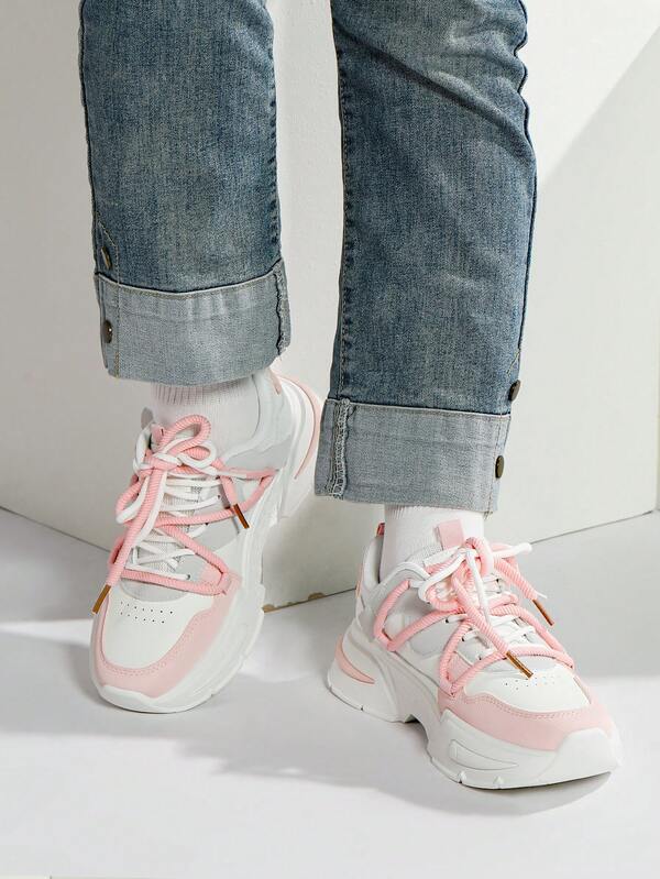 New Summer Student Versatile Casual Chunky Sneakers, Thick Sole Fashion Comfortable Sneakers, Back To School Casual Sports Shoes, Cute Playful Pink Casual Sports Shoes