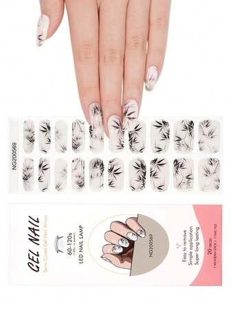 1 Box Of 20pcs Natural, Long-Lasting, Classic Bamboo Leaf Inspired Creative UV Gel Nail Stickers, Easy To Apply And Remove