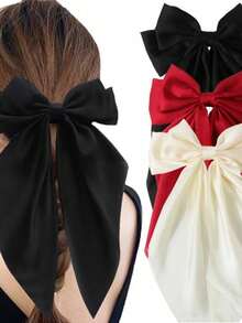 1 pieza Pinza de pelo con lazo de satén de diseño de cinta extra grande, accesorio de pelo elegante y sencillo para mujeres y niñas, para uso diario, boda, fiesta, lavable e hipoalergénico, regalo para mamá y amigas - Negro - Ver 2