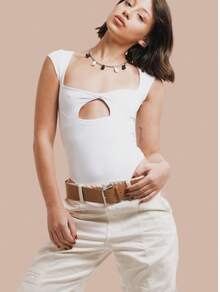 Women's Panda Bodysuit With Cutout Neckline - Summer Fashion - trắng - Xem 2