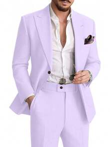 Mens Linen 2 Piece Casual Suit Summer Beach, Wedding - Pants Set, Summer Wear - Blue - View 6