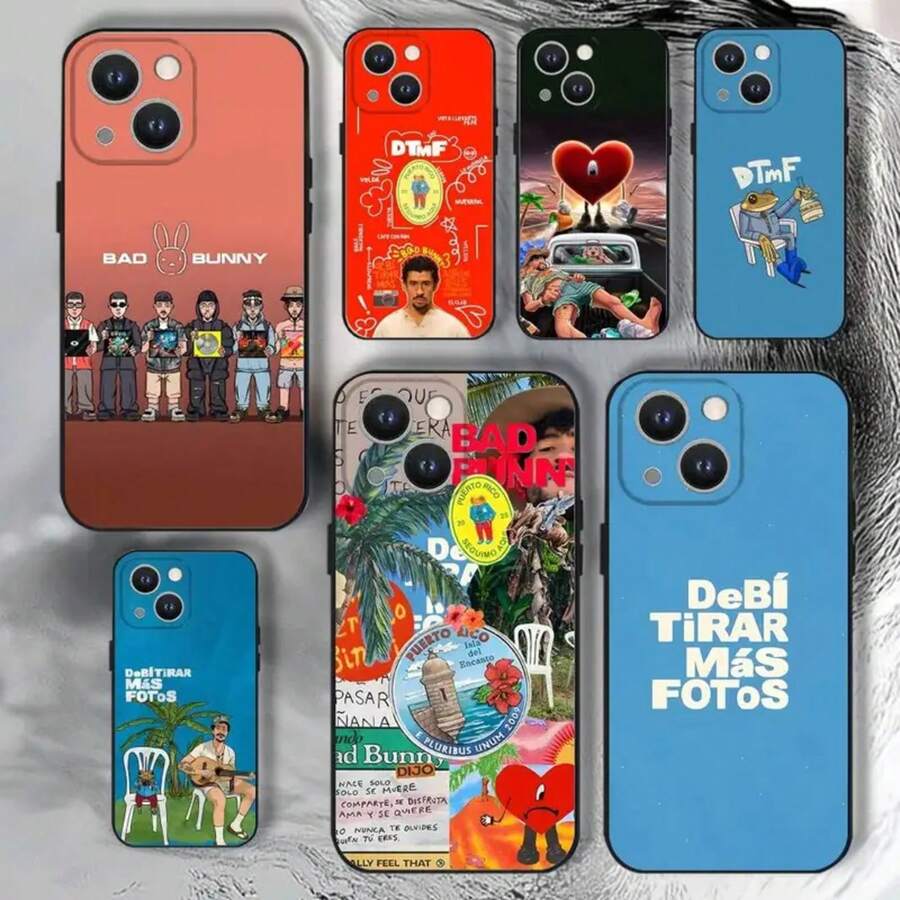 Funda de teléfono D-DtMF B-Bad B-Bunny compatible con  17,16,15,14,13,12,11,Pro,XS,Max,XR,Plus,E,SE4,Mini, funda negra suave, compatible con funda de  17, funda de  17 Pro, funda de  17 Pro Max - z5 - Ver 1