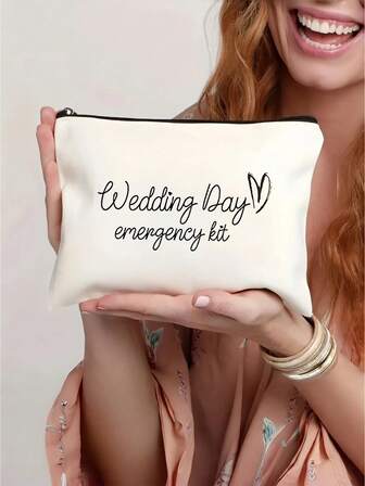 Bride Wedding Day Emergency Kit Makeup Bag - Personalized Polyester Cosmetic Pouch, Lightweight Zippered Organizer, Machine Washable, Fade Resistant, Foldable - Fashion Style White Toiletry Bag Holiday Essentials Holiday Travel Travel Essentials Travel Bag Travel Accessories Back To School Supplies Make Up Bag Makeup Pouch Cosmetic Bag Wash Bag Cruise Essentials Vacation Essentials For Men Women