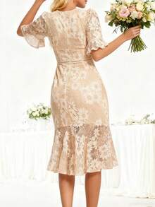 Women's Lace Wedding Bridesmaid Dress, Medium To Long Party Dress, Mushroom Edge Design, School Holiday Celebration Dress, Valentine's Day - Apricot - View 2