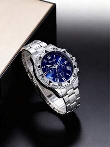 3 Stücke Herren Business Luxus Set, bestehend aus 1 blauen Quarzuhr mit römischen Ziffern und exquisiter Textur, 1 schwarzen geprägten Geldbörse und 1 praktischem Schlüsselanhänger. Der Gesamtstil ist elegant und raffiniert, geeignet für den täglichen Arbeitsweg, Geschäftstreffen oder legere Unternehmungen. Ein durchdachtes Geschenk für Freund, Vater oder Bruder. - Silber - Übersicht 6