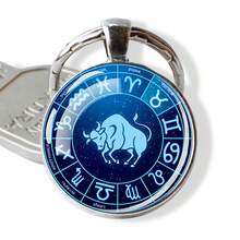 1pc 12 Zodiac Keychain, Zodiac Logo Glass Cabochon Keychain, Men's Accessories, Birthday Gift - Silver - View 7