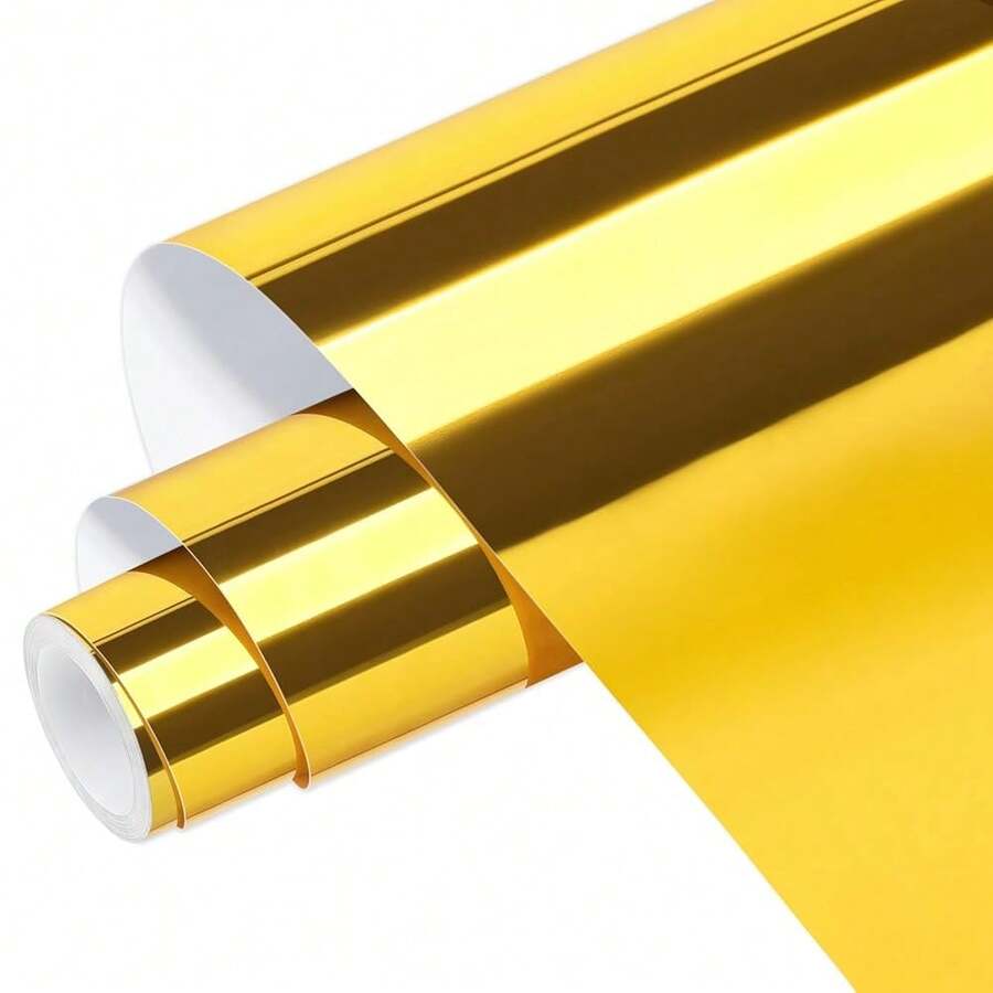 WRAPXPERT Gold Vinyl Permanent Roll, Chrome Permanent Vinyl Glossy Craft 12\ X 5ft, Chrome No Bubble For DIY Craft Decal,12inchx5ft,Gold - Gold - 查看 1
