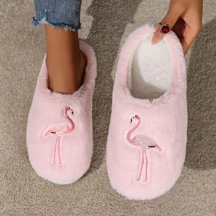 Neue bequeme Flamingo Lässig süße Stoff Cartoon Hausschuhe für Innenräume, Herbst/Winter Thermohausschuhe
