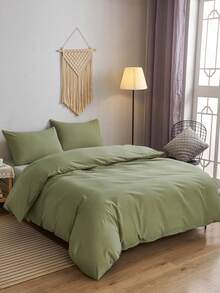 2件或3件套 100%纯棉军绿色纯色双面被套套装（1个被套和1/2个枕套）透气面料床上用品套装，适合家庭使用，四季皆宜。双色设计，适用于卧室、客房、婚礼、情人节、宿舍、学校等场合。 - 軍綠色 - 查看 5