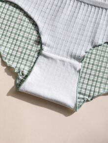 3 piezas/paquete Bragas suaves, cómodas y transpirables con volantes, bragas sexy con estampado de flores acanaladas en colores surtidos para yoga, deportes y uso diario - Multicolor - Ver 7