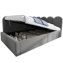 Upholstered Daybed 90 X 200 Cm, Sofa Bed With Hydraulic Storage, Children's Bed With Metal Slatted Base, Grey Velvet, Without Mattress - Gray + Velvet - View 3